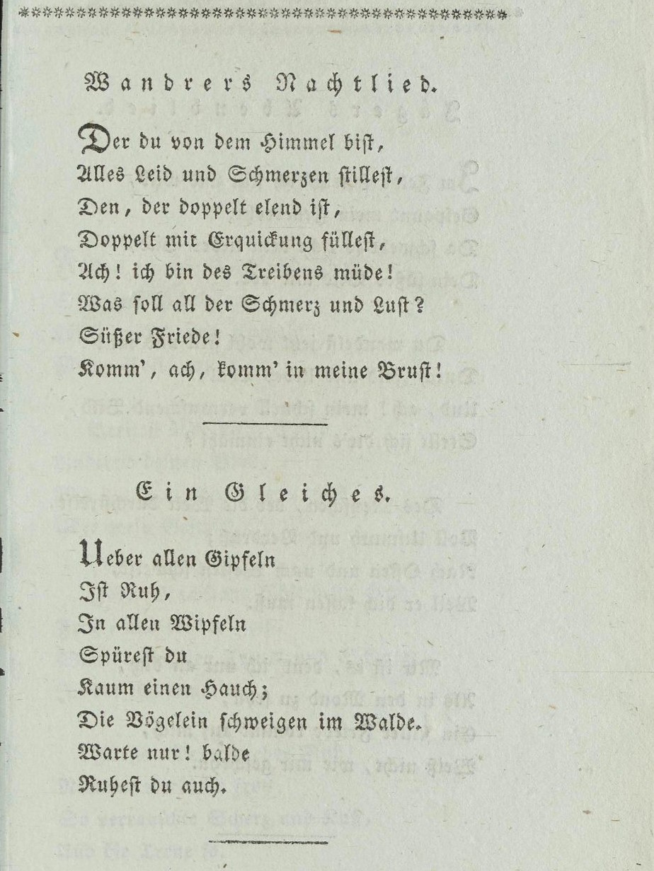 Druck des Gedichts 'Wandrers Nachtlied